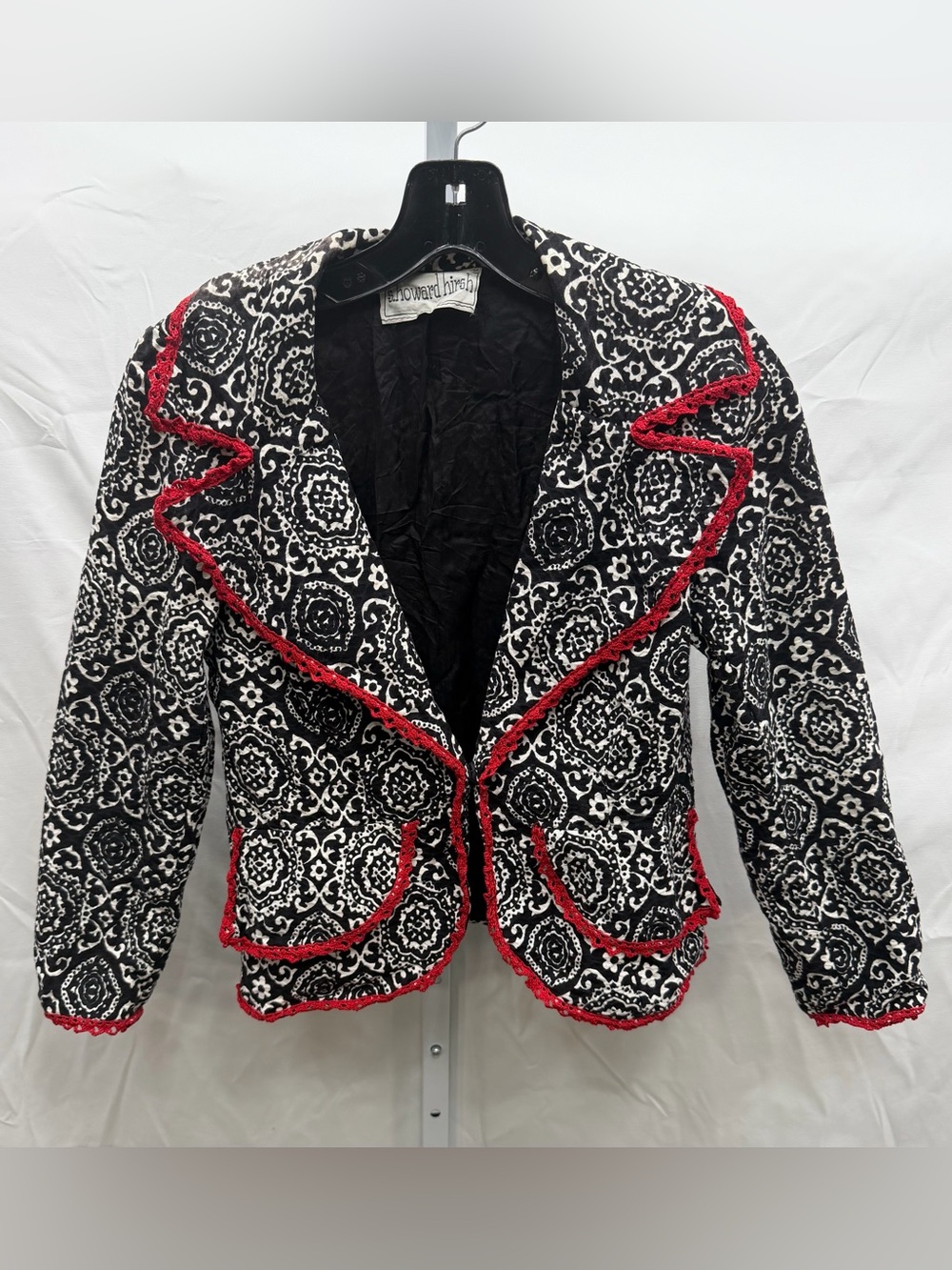 Howard Hirsh Vintage Damask Blazer | Red Crochet Trim | Indie Designer